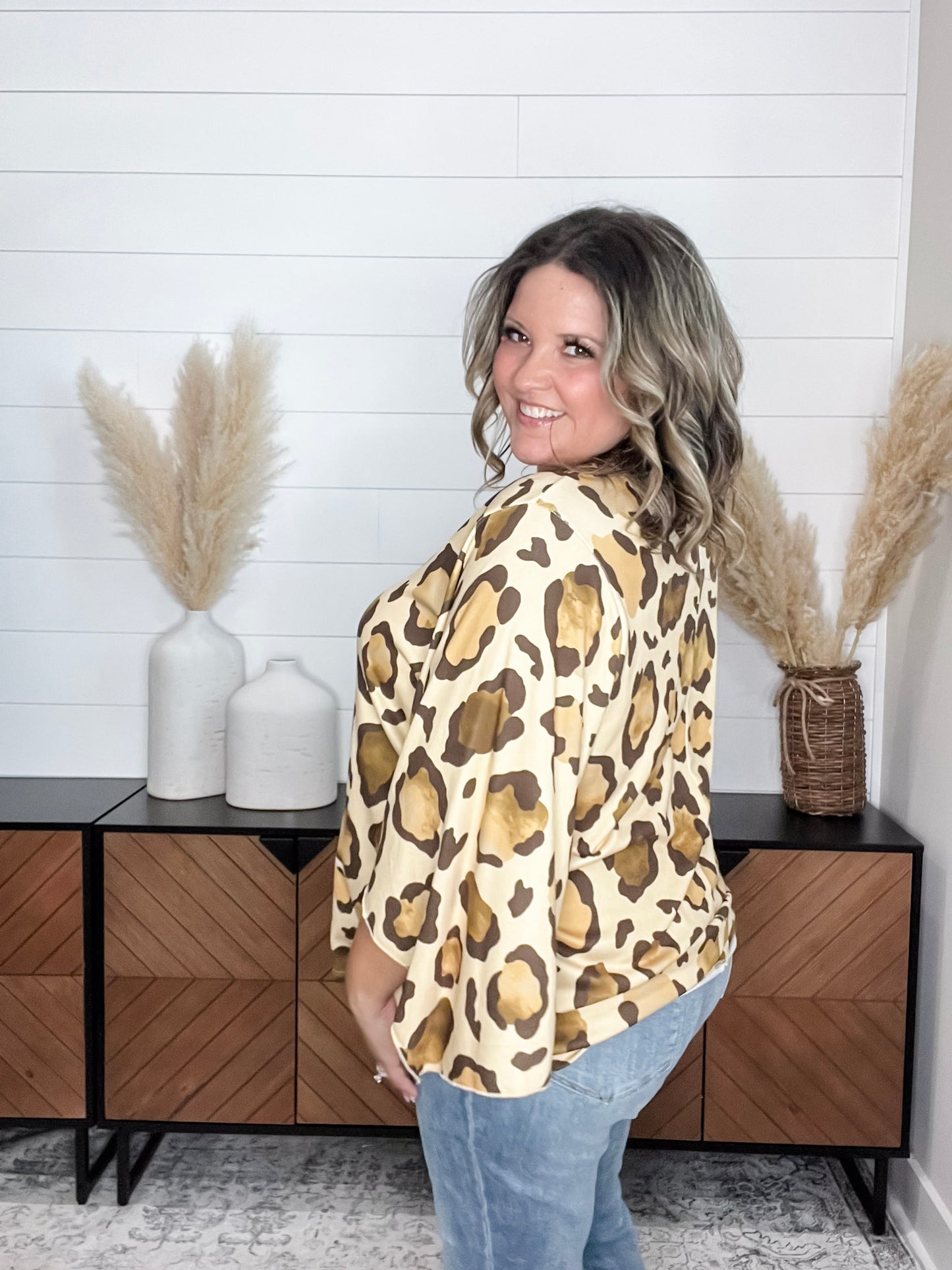 "Switch Up" Animal Print V Neck Tulip Sleeve