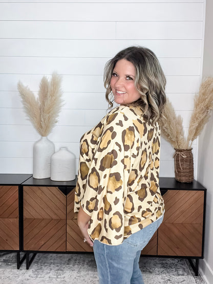 "Switch Up" Animal Print V Neck Tulip Sleeve