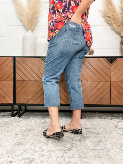 Judy Blue "Catch Up" Raw Hem Wide Leg Crops