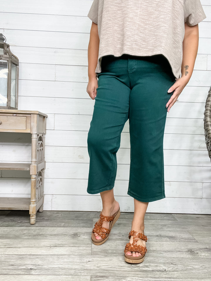 Judy Blue "The Real Teal" Tummy Control Wide Leg Crops