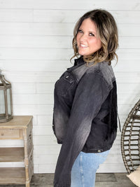 "Rough and Ready" Denim Jacket with Fringe Detail (Black)