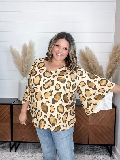 "Switch Up" Animal Print V Neck Tulip Sleeve