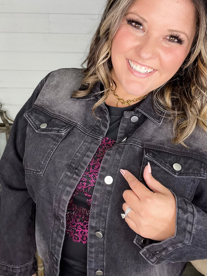 "Rough and Ready" Denim Jacket with Fringe Detail (Black)
