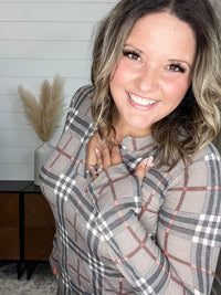 Dear Scarlett "Surrender" Plaid Long Sleeve Split Neck
