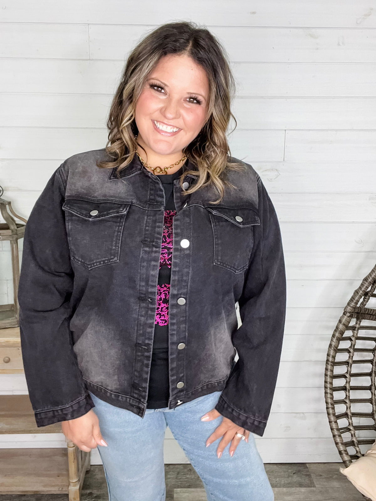 "Rough and Ready" Denim Jacket with Fringe Detail (Black)