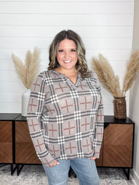 Dear Scarlett "Surrender" Plaid Long Sleeve Split Neck