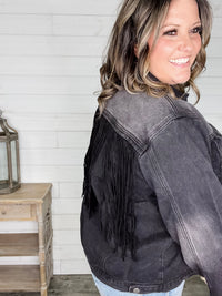 "Rough and Ready" Denim Jacket with Fringe Detail (Black)