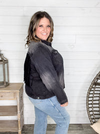 "Rough and Ready" Denim Jacket with Fringe Detail (Black)