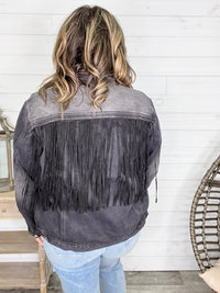 "Rough and Ready" Denim Jacket with Fringe Detail (Black)
