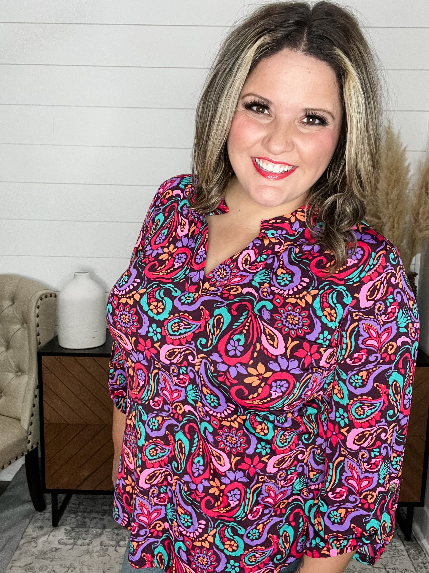 "Kingfisher" 3/4 Sleeve Split Neck