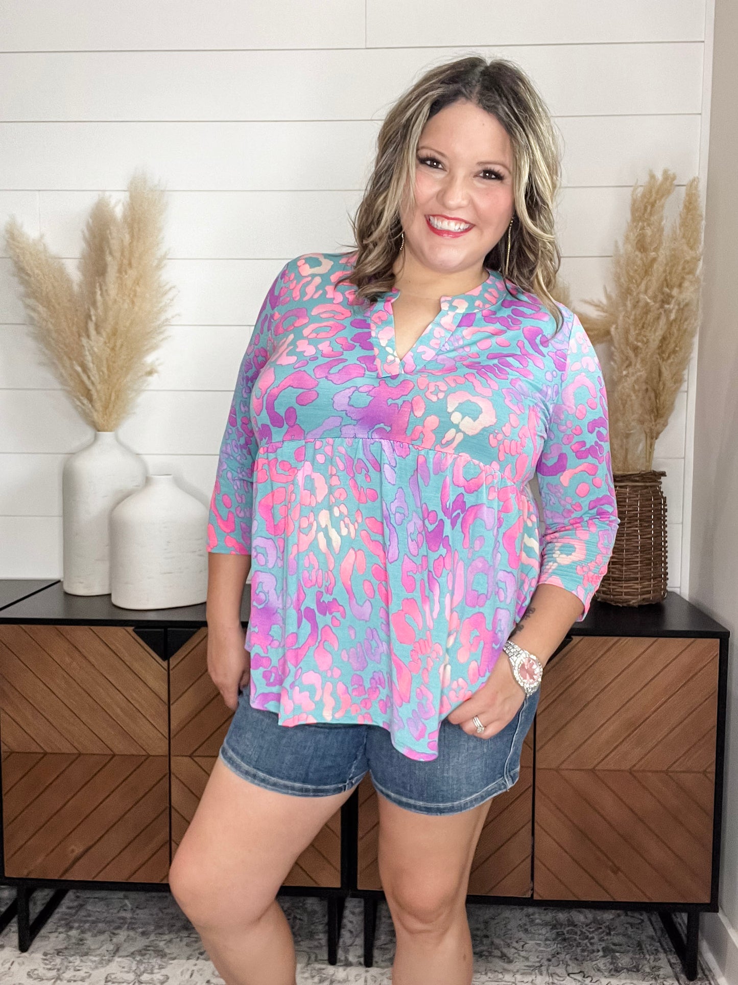 "Stanlee" 3/4 Sleeve Split Neck Babydoll