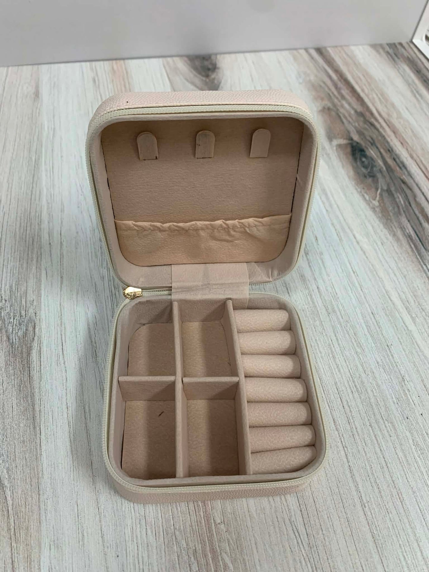 Vegan Leather Travel Jewelry Box With Diamond Stitch Detail