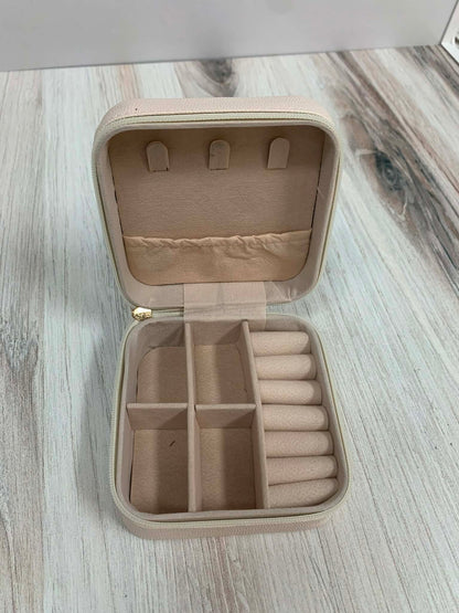Vegan Leather Travel Jewelry Box With Diamond Stitch Detail
