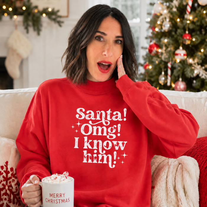 JOCOink Santa omg I know him mockneck sweatshirt, cotton/poly blend | Lola Monroe Boutique