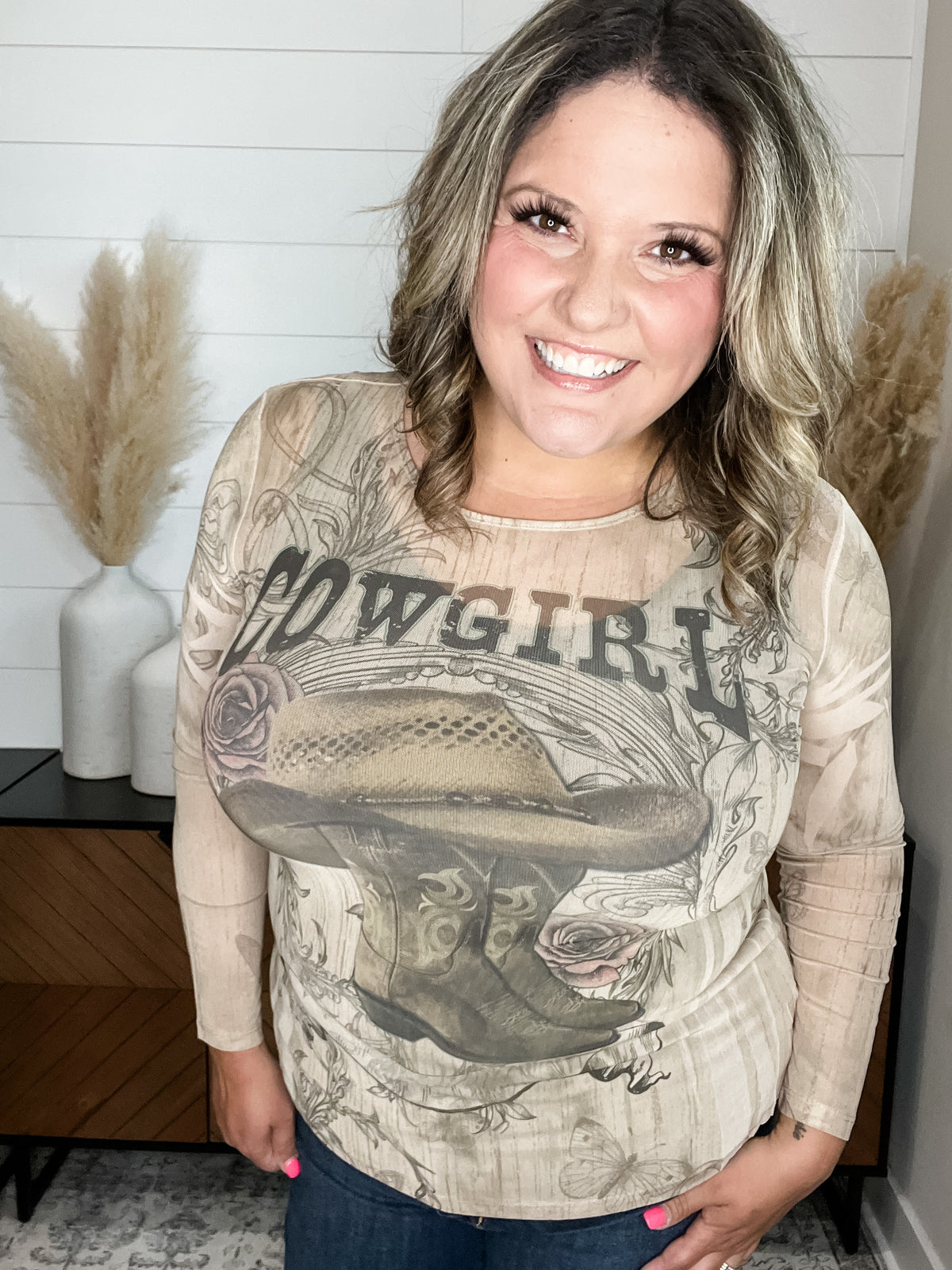 Origami Apparel "Cowgirl" Mesh Long Sleeve  Top