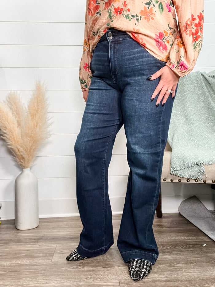 *3 Lengths* Judy Blue Seven Ways Til Sunday Double Button Wide Leg Trouser
