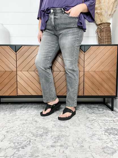 Judy Blue Grey Rhinestone Straight Leg Jeans