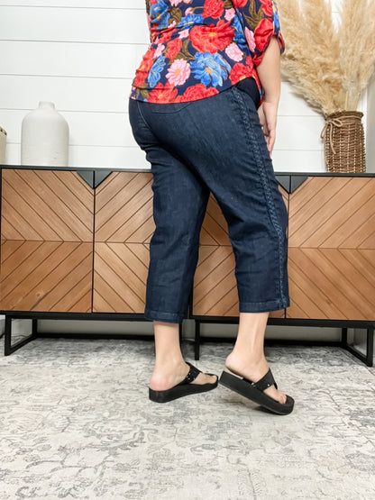 Judy Blue "Back For More" Side Seam Braid Detail Wide Leg Crop