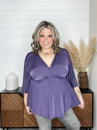"Undertaking" 3/4 Sleeve V Neck with Elastic Empire Waist (Eggplant)