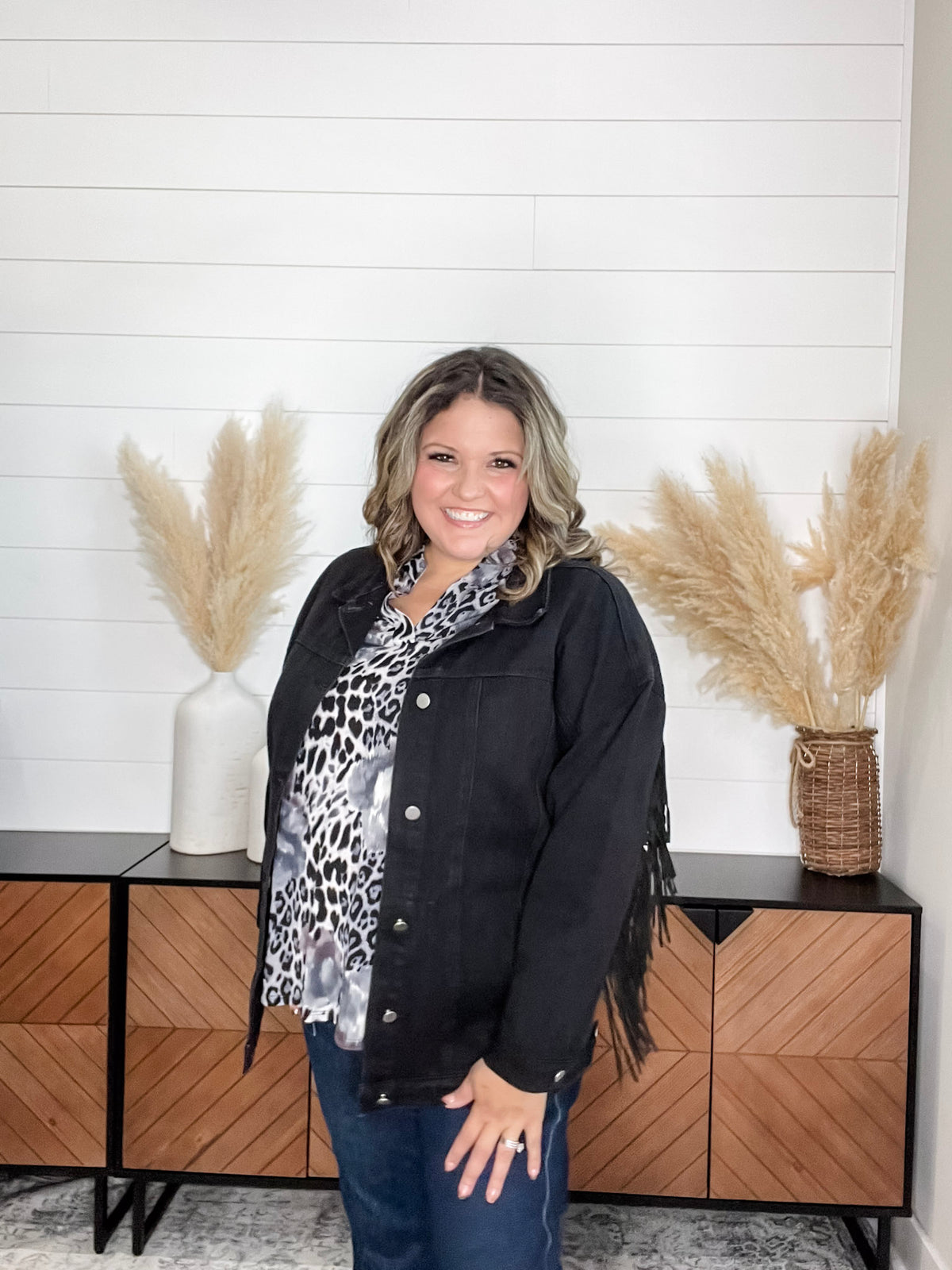 "Shake It Off" Black Denim Jacket with Fringe