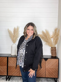 "Shake It Off" Black Denim Jacket with Fringe