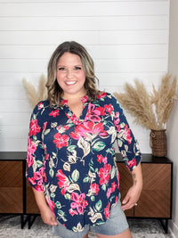 Dear Scarlett "Mykelti" Floral Lizzy 3/4 Sleeve Split Neck