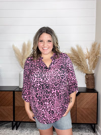 Dear Scarlett "Miss Kitty" Animal Print 3/4 Sleeve Split Neck