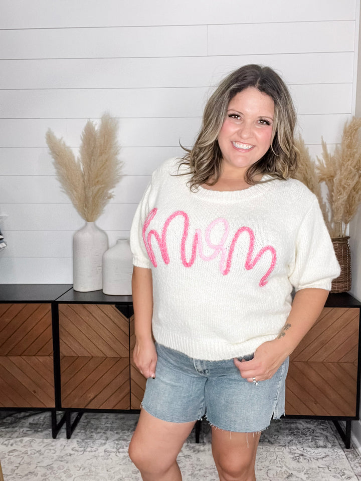 "Mom" Short Sleeve Sweater