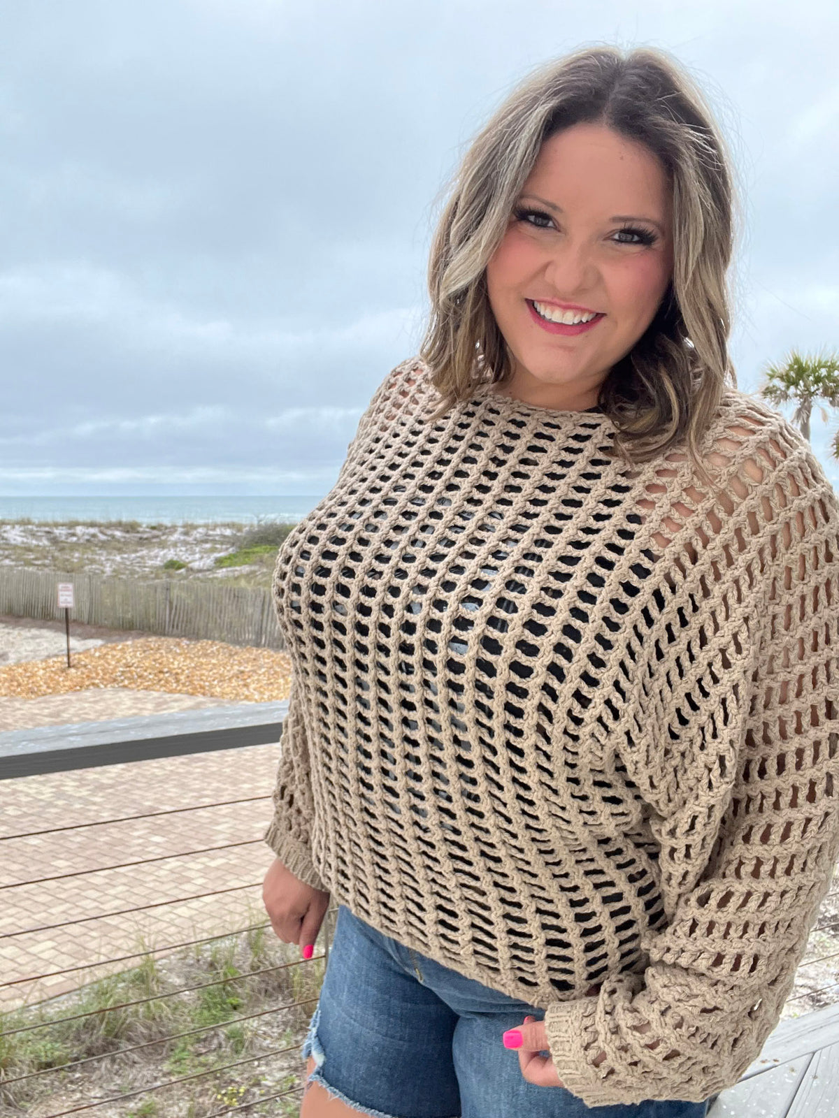 Long Sleeve Wide Weft Crochet Top