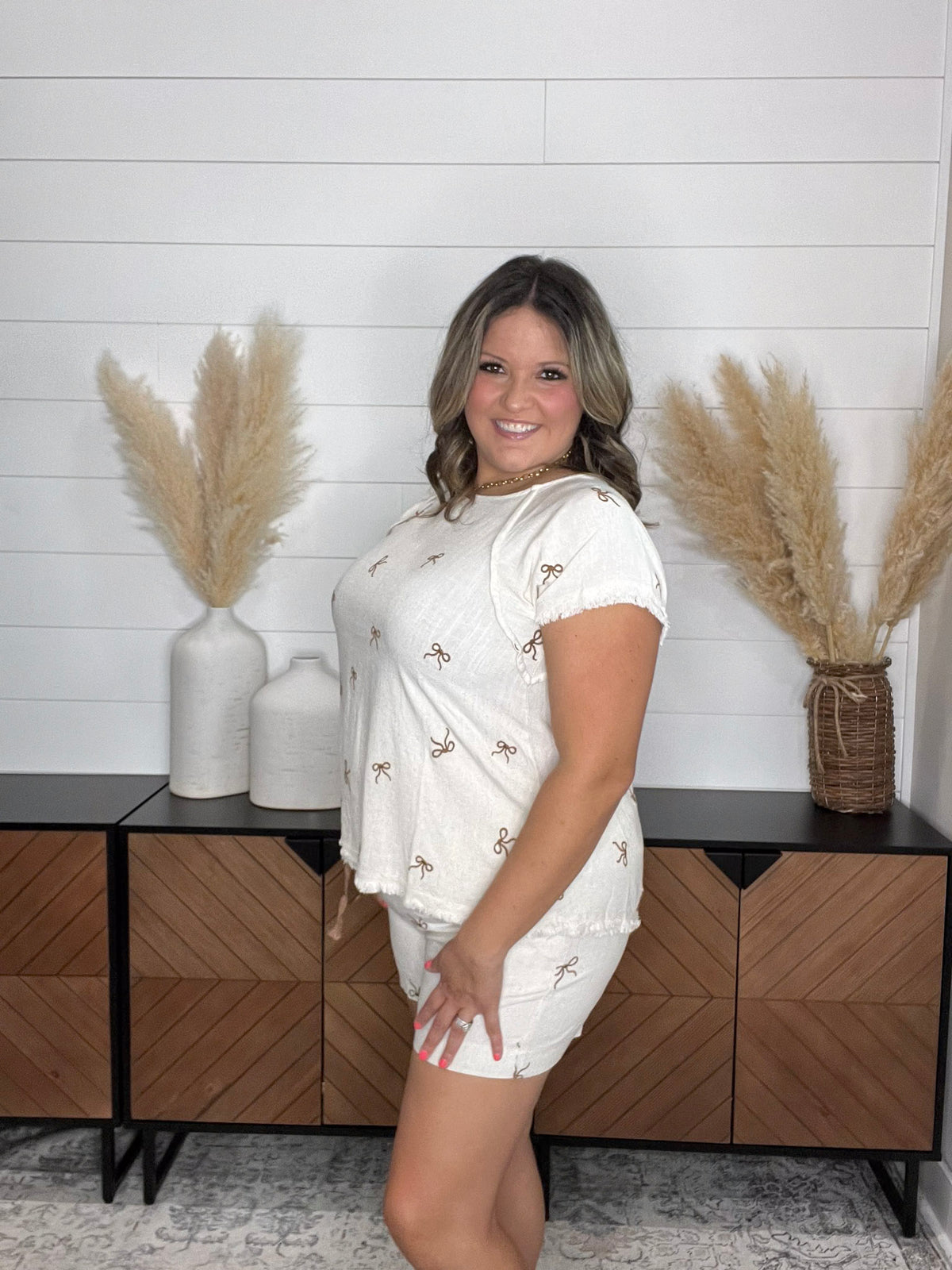 "Bring on the Bows" Short Sleeve Boxy Style with Embroidered Bows
