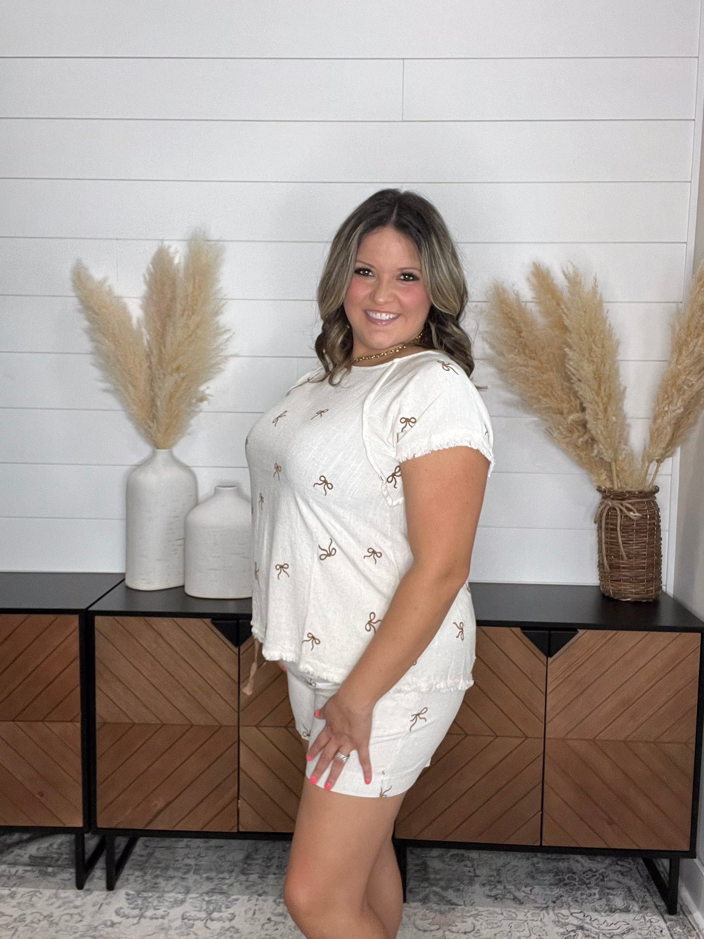 "Bring on the Bows" Short Sleeve Boxy Style with Embroidered Bows
