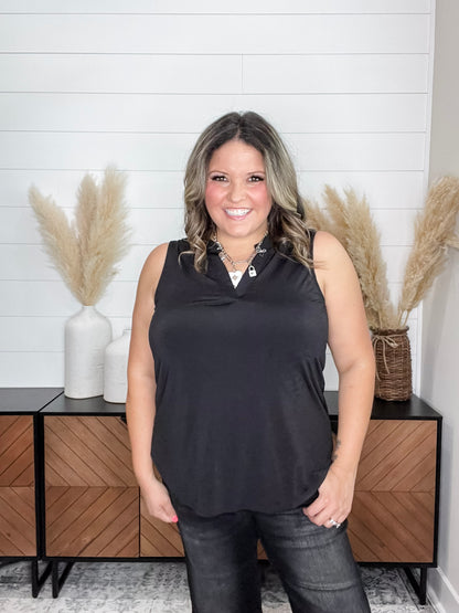 "Ok Maybe This" Sleeveless Split Neck (Black)