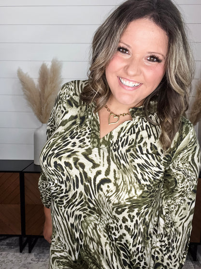 "Beliefs" Animal Print Lizzy 3/4 Sleeve Split Neck