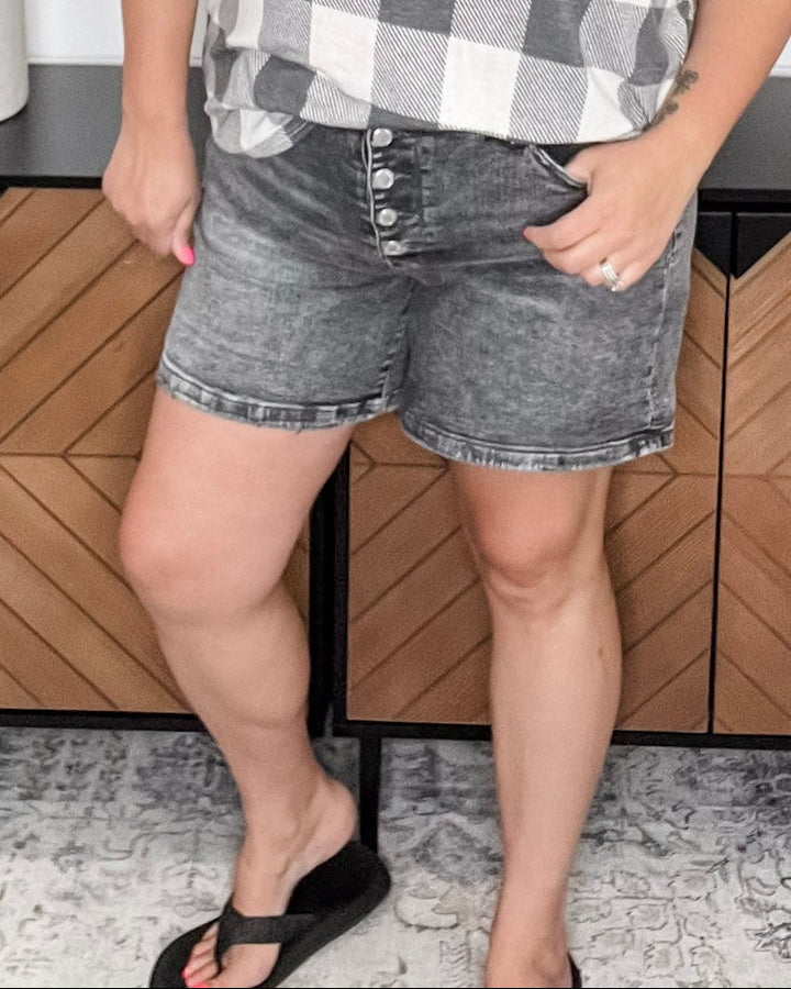 Judy Blue “Did You See That” Grey Buttonfly shorts