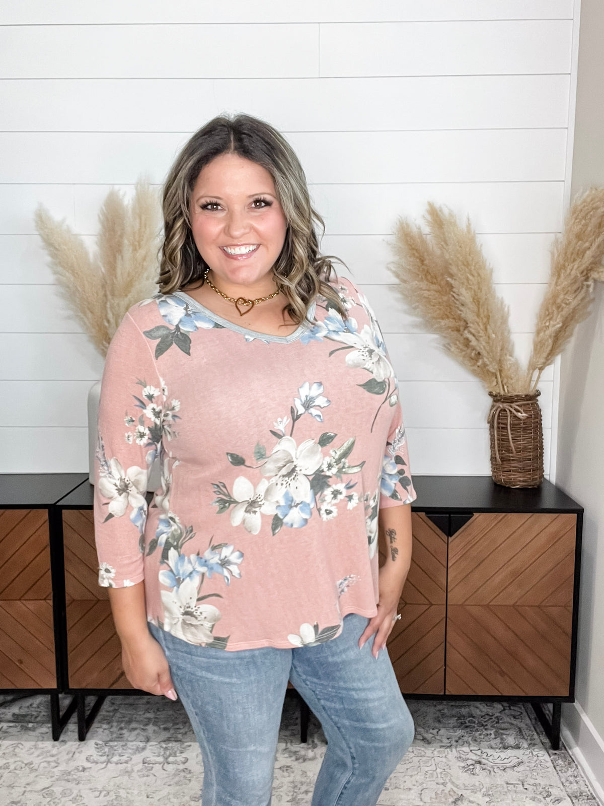 Dear Scarlett "Forgiven" Floral Long Sleeve U Neck