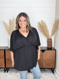 Dear Scarlett "Here We Go Again" V Neck 3/4 Bell Sleeve (Black)