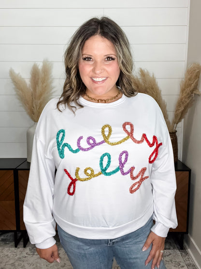 "Holly Jolly" Tinsel Crewneck