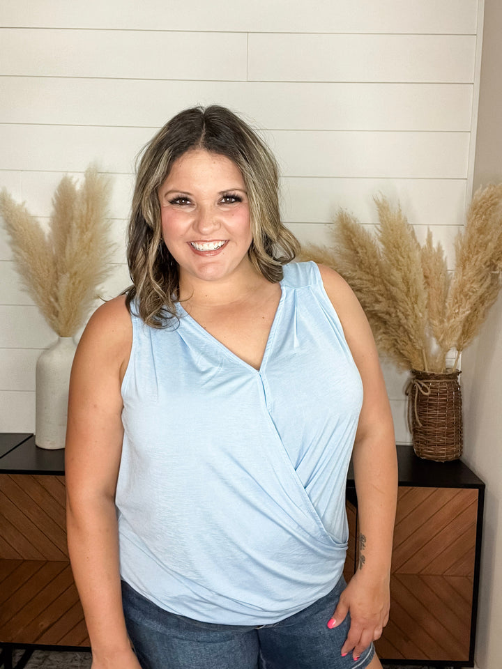 "Charming" Wrap Front Tank (Blue)