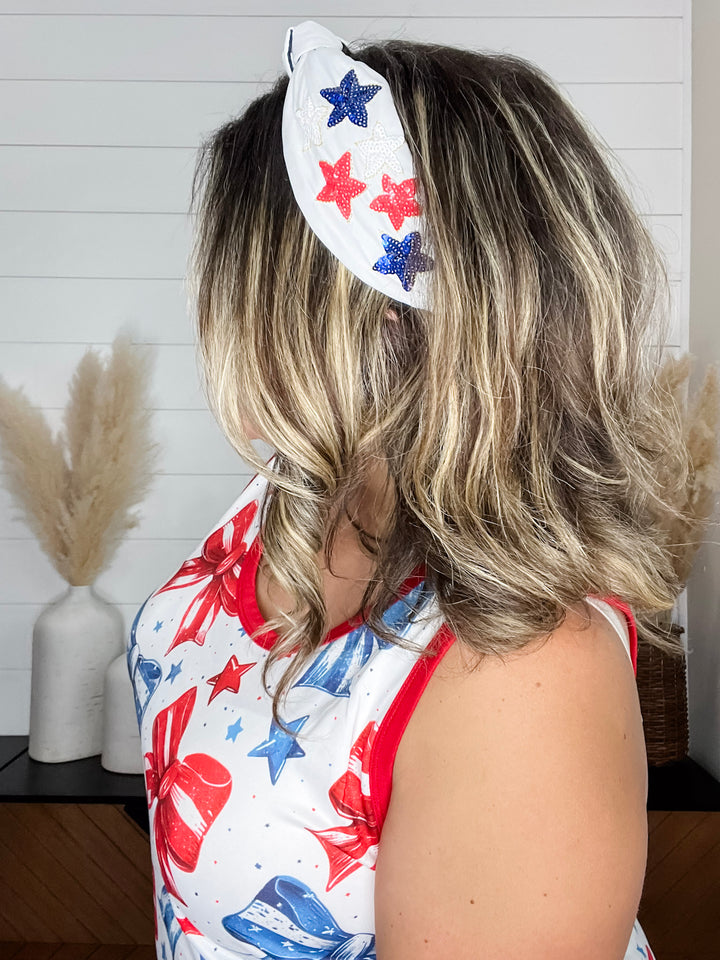 Sequin Star Headband Red White Blue