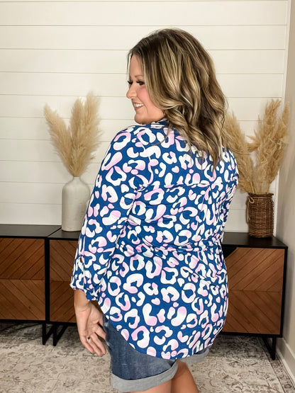 "Get To It" Animal Print Lizzy 3/4 Sleeve Split Neck