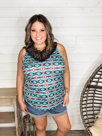 "Turner" Aztec Print Lace Detail Tank