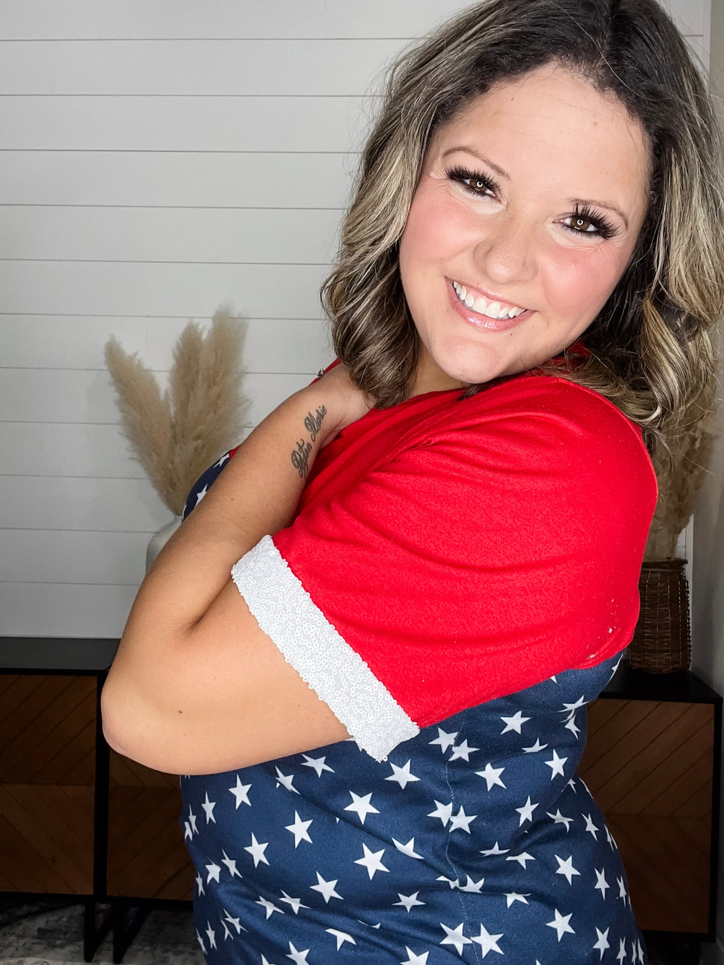 "Valor" Americana Boyfriend Tee with Sequined Cuff