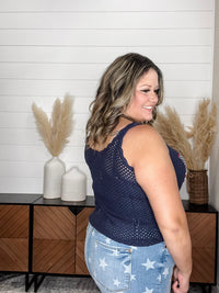 "Banner" Cropped Crochet Flag Tank (Navy)