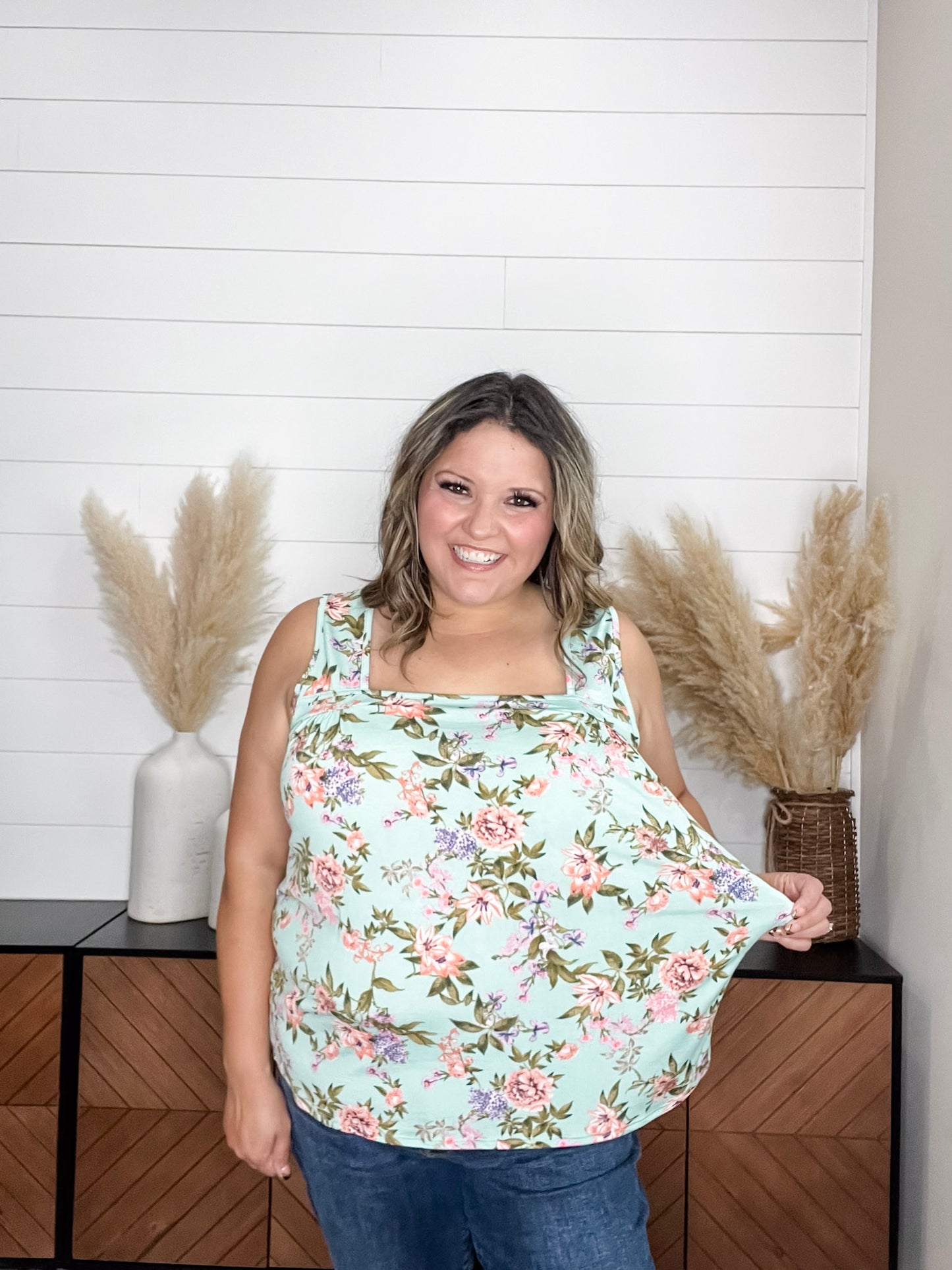 "Bittersweet" Floral Square Neck Tank Top