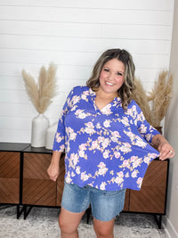 "Groove" Floral 3/4 Sleeve Split Neck