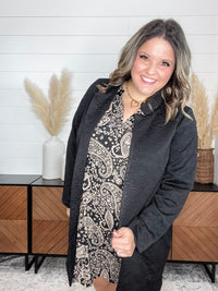 Dear Scarlett "Amara" Jacquard Midi Coat with Pockets (Black)
