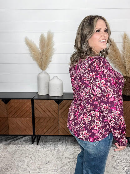 "Titanium" Smocked Wrist Long Sleeve Split Neck