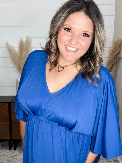 "Here We Go Again" V Neck 3/4 Bell Sleeve (Royal Blue)