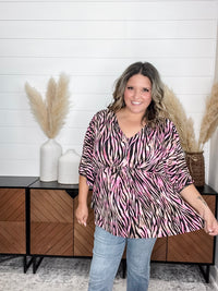 Dear Scarlett "Unbothered" Animal Print V Neck 3/4 Bell Sleeve
