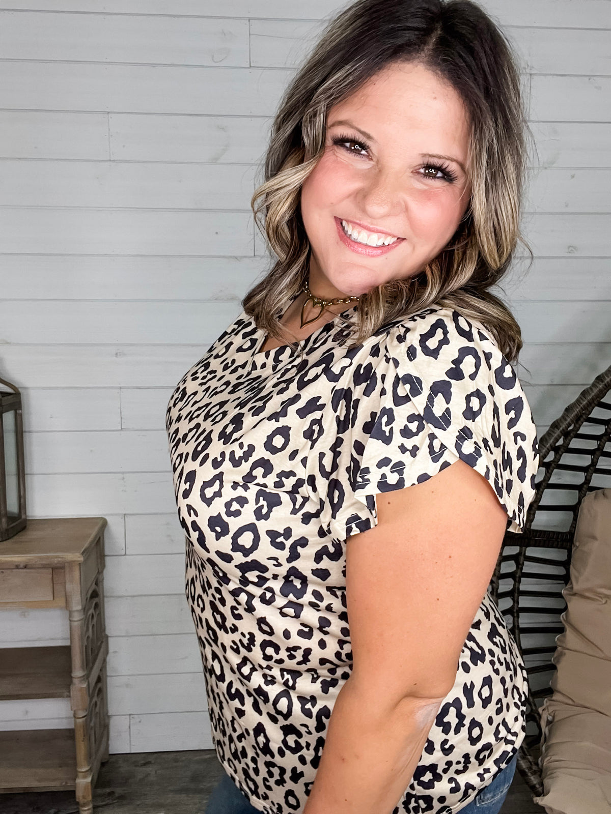 "Just The Beginning Chapter Two" Tulip Sleeve V Neck (Animal Print)